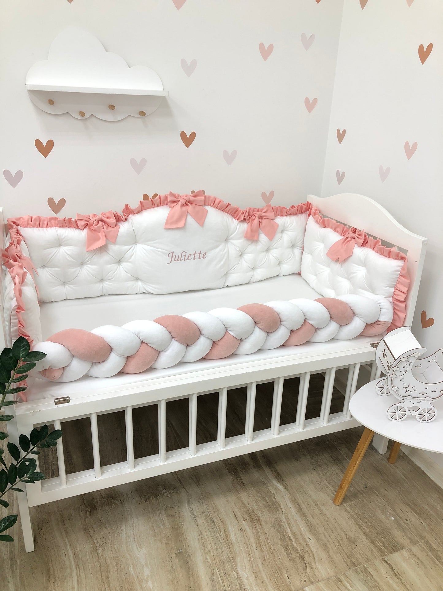 Royal Luxury Personalized Crib Bumpers "Love Peach Pink"