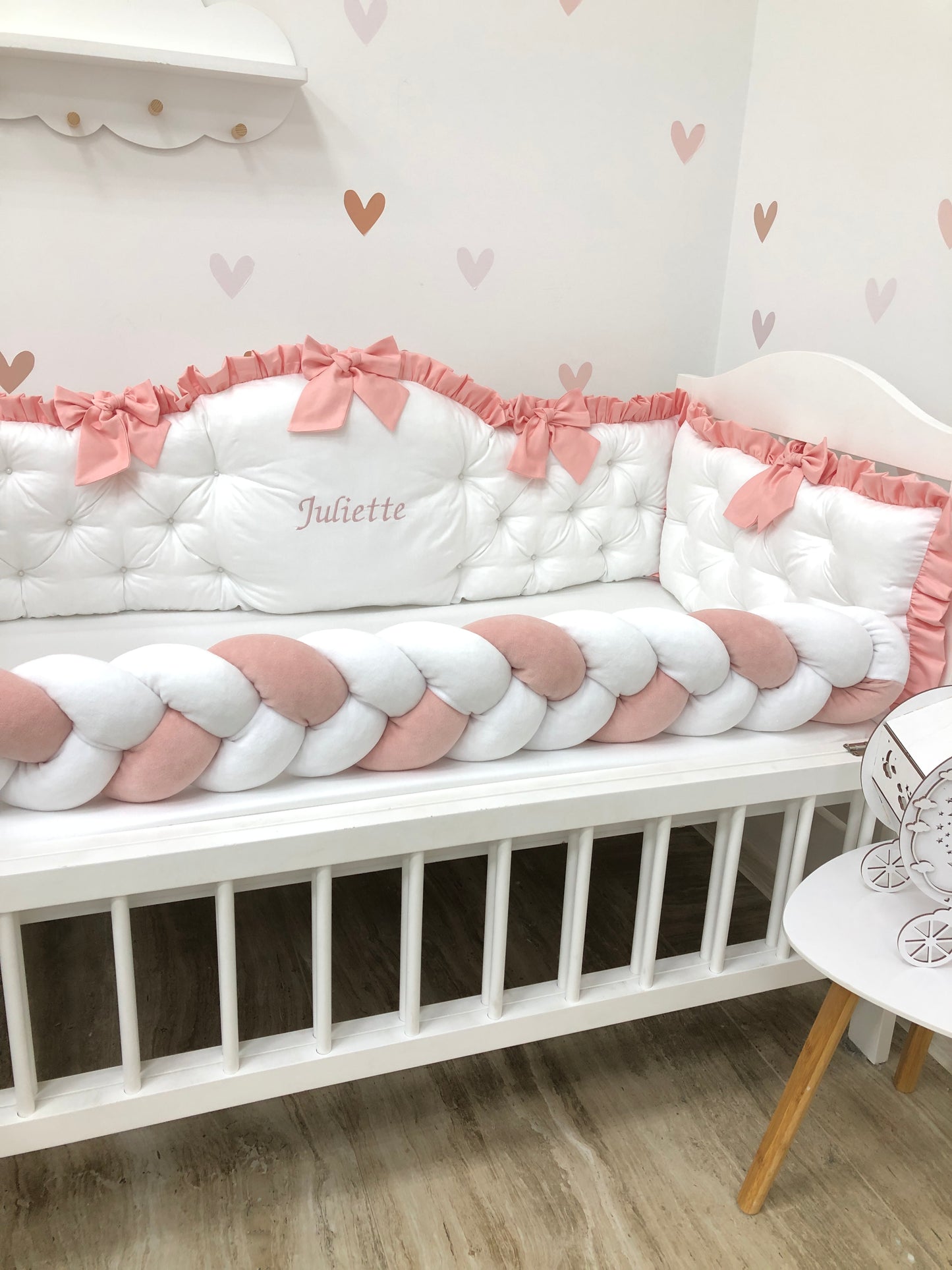 Royal Luxury Personalized Crib Bumpers "Love Peach Pink"