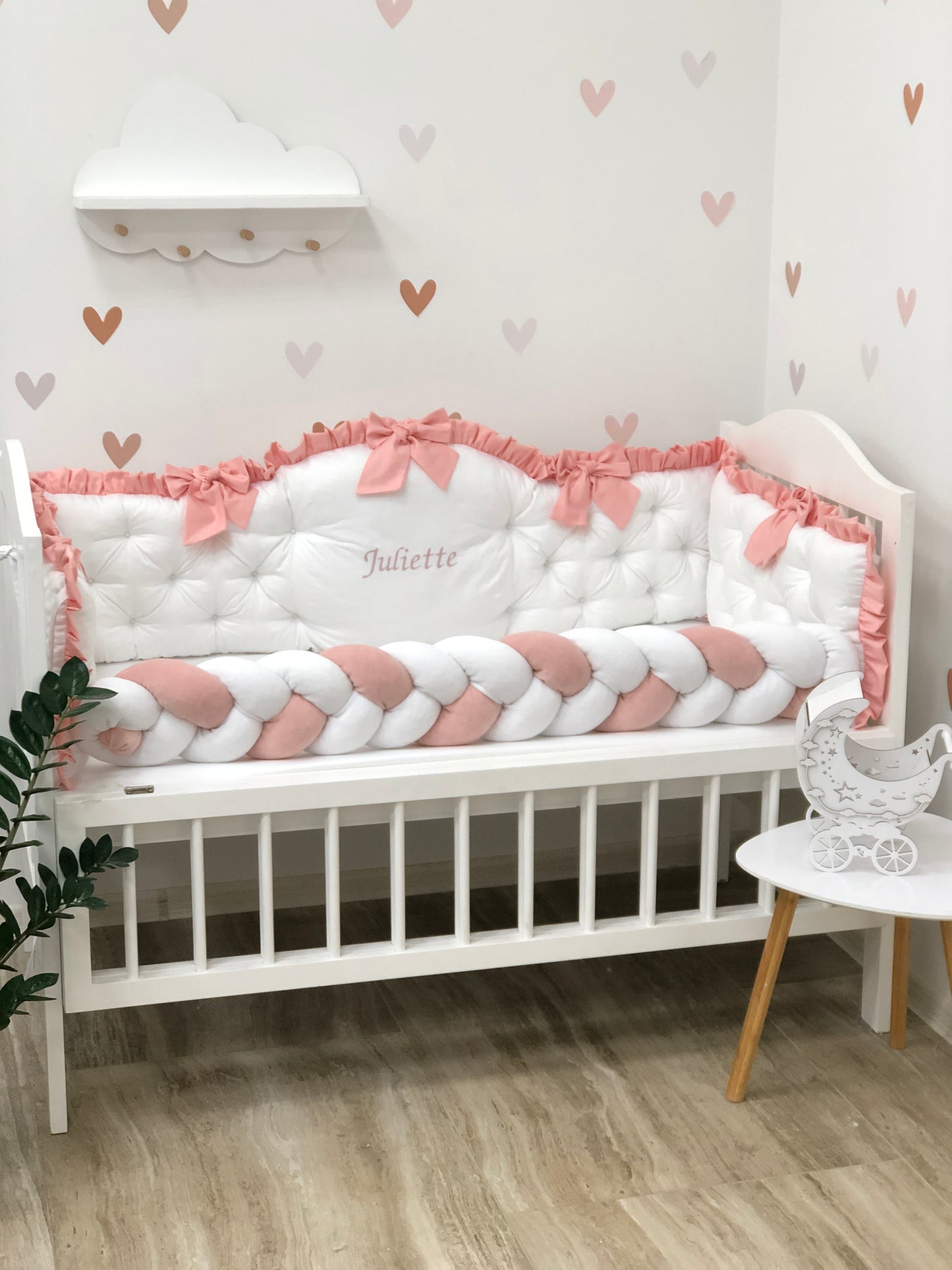 Royal Luxury Personalized Crib Bumpers "Love Peach Pink"