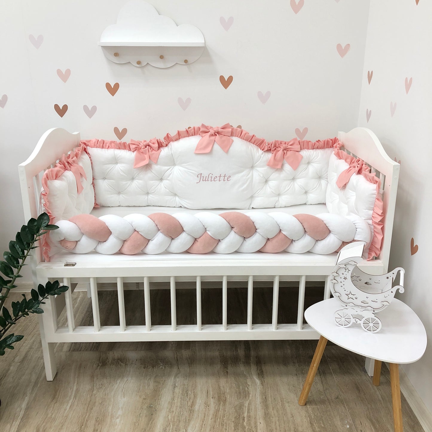 Royal Luxury Personalized Crib Bumpers "Love Peach Pink"