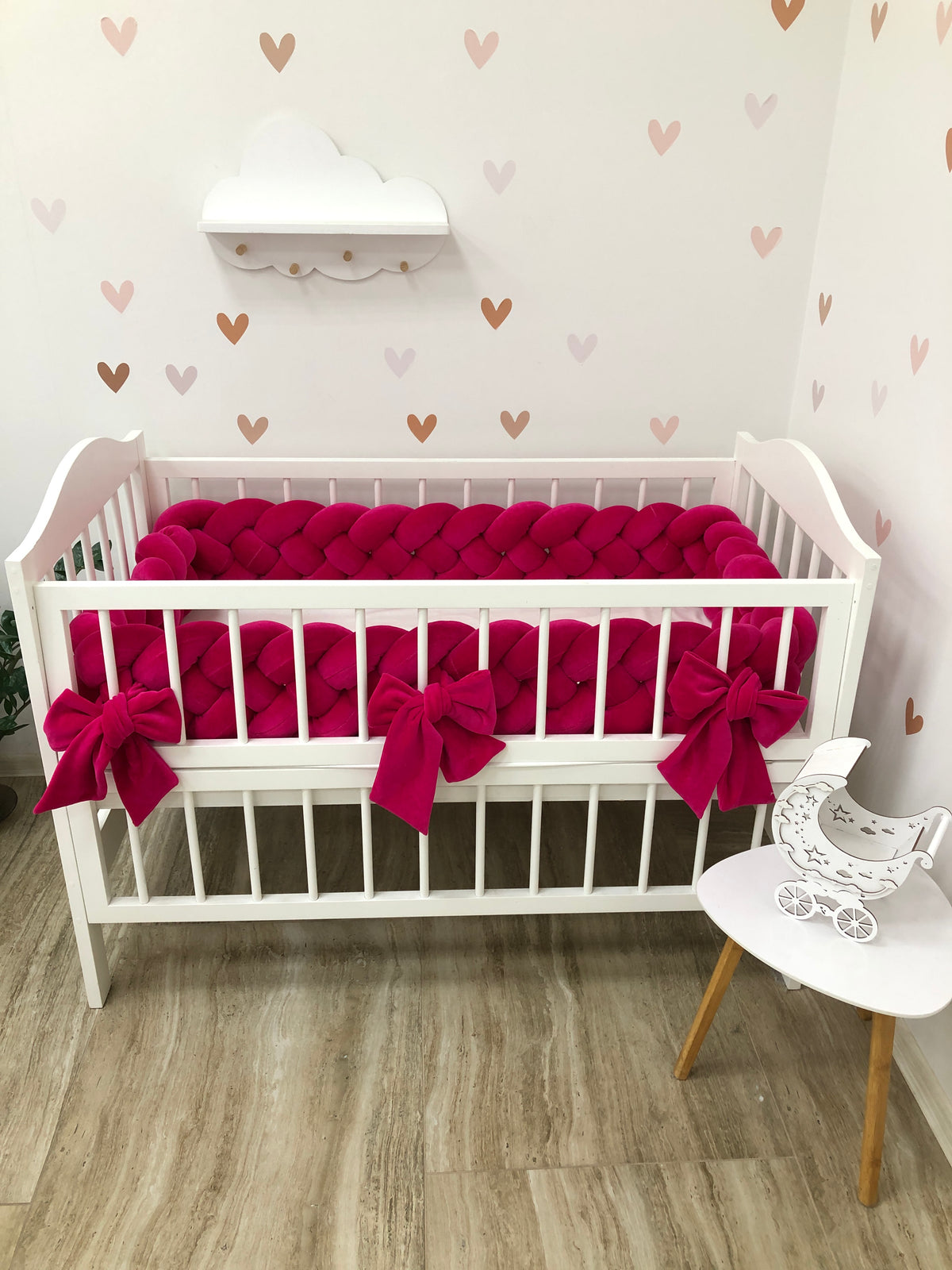 Braided crib Bumper color fuchsia