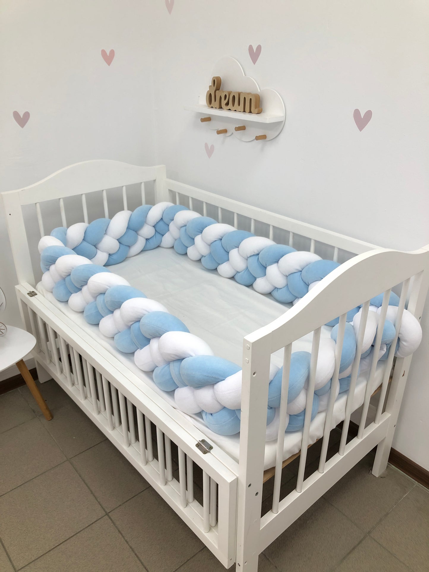 Weiß & Olive 4-Strang geflochtene Bettumrandung