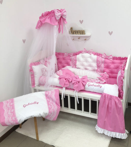 Babybett-Stoßstangen-Set "Pink Royal"