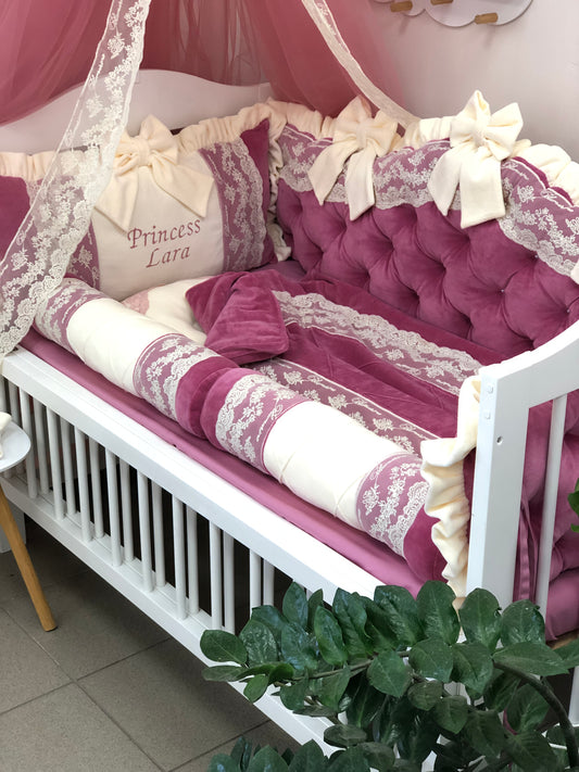 Blumarine Lace Velvet Crib Set — Cranberries & Cream