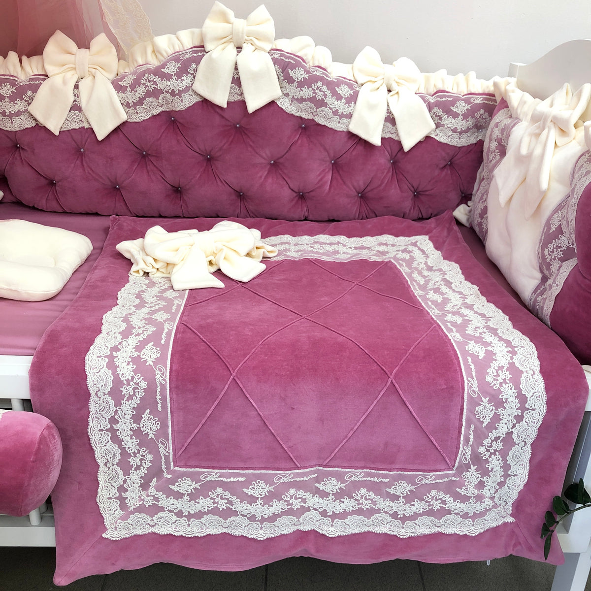 Blumarine Lace Velvet Crib Set — Cranberries & Cream