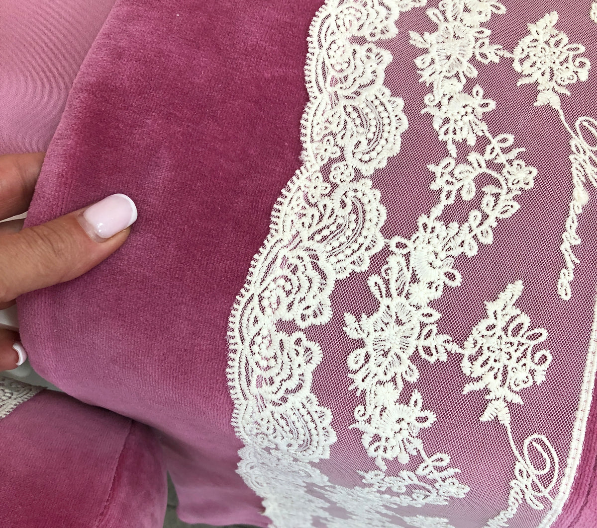 Blumarine Lace Velvet Crib Set — Cranberries & Cream