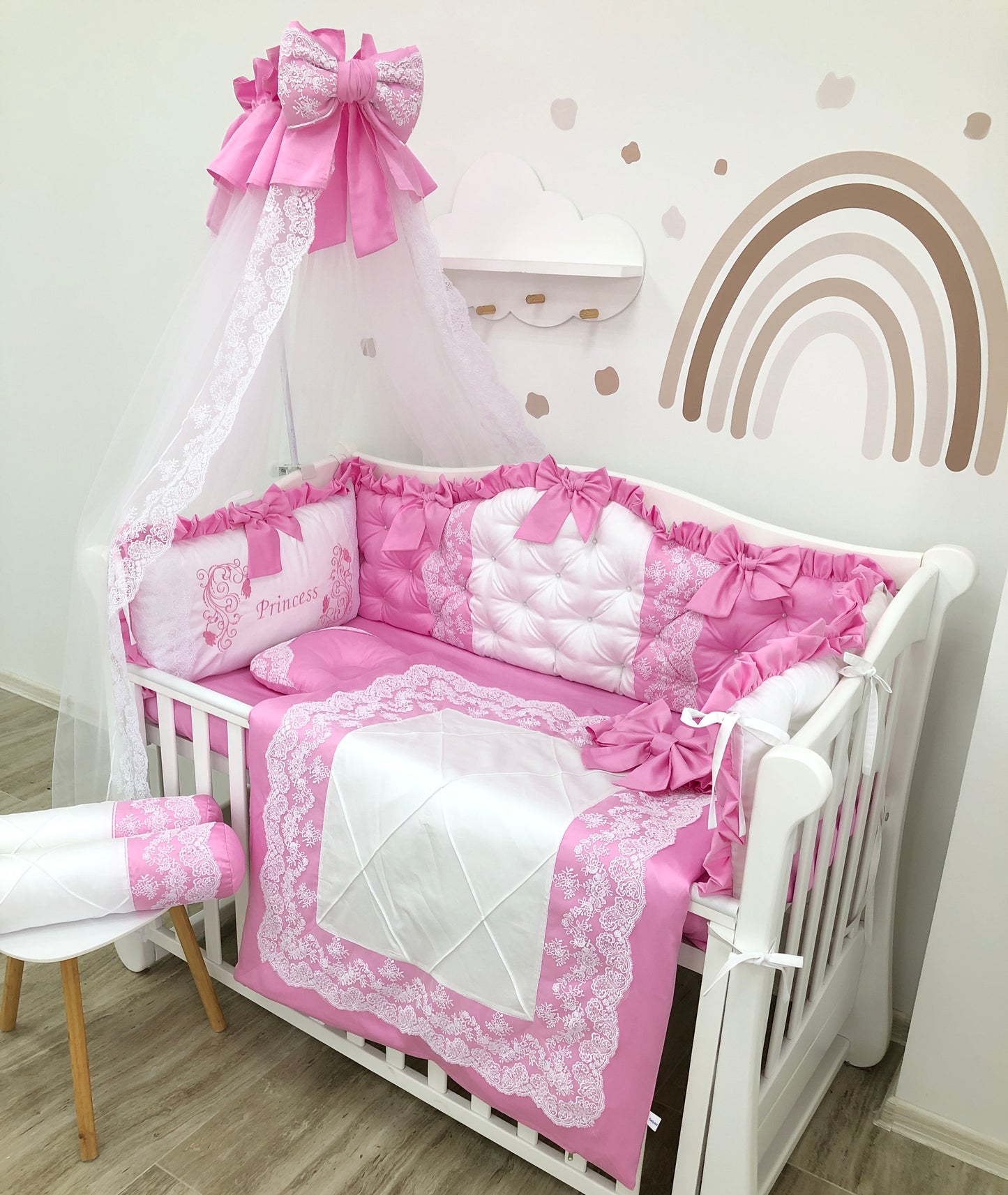 Crib Bumper Set "Pink royal"