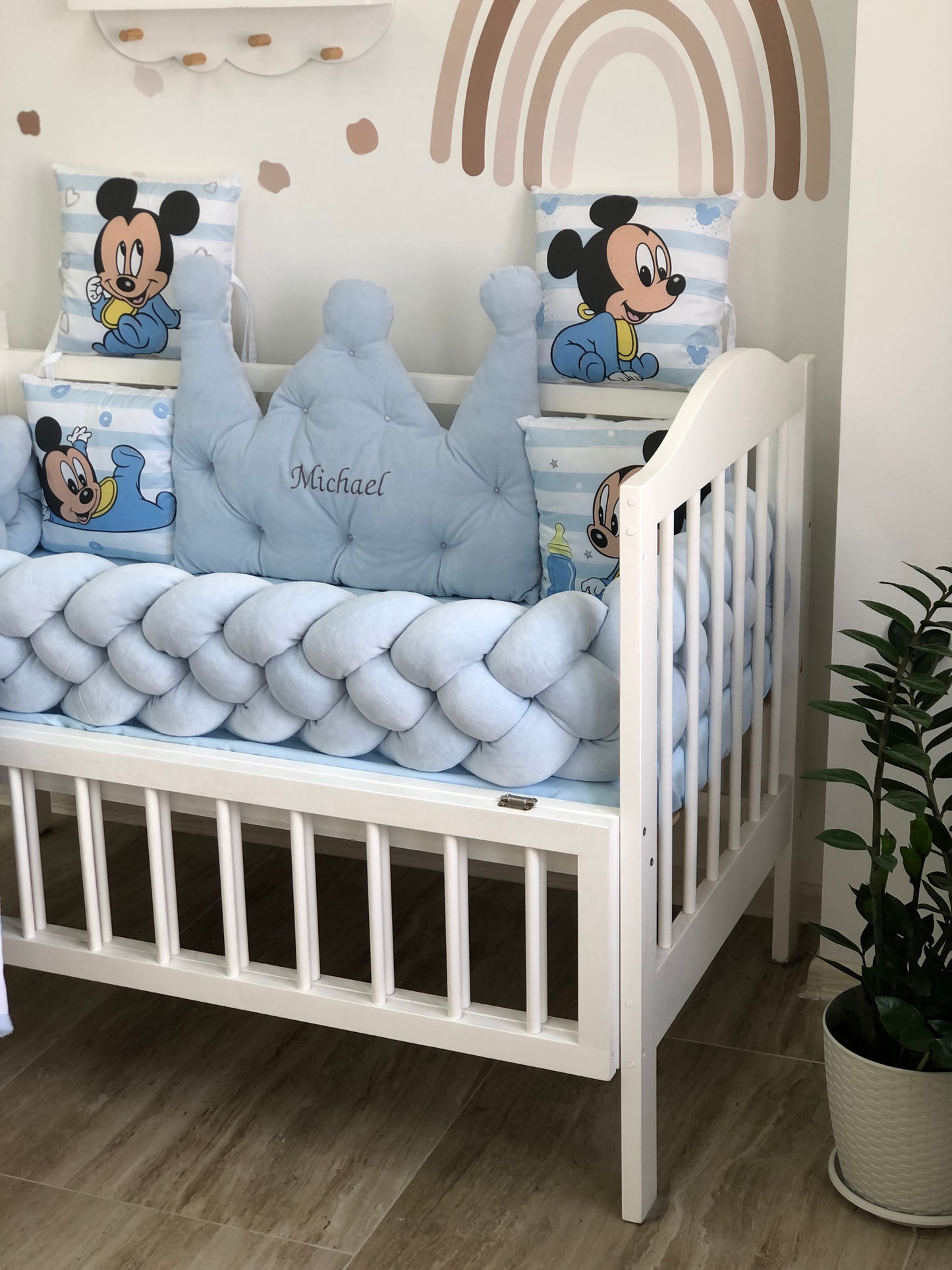 Crib Bedding set "Mickey Mouse with a blue braid"