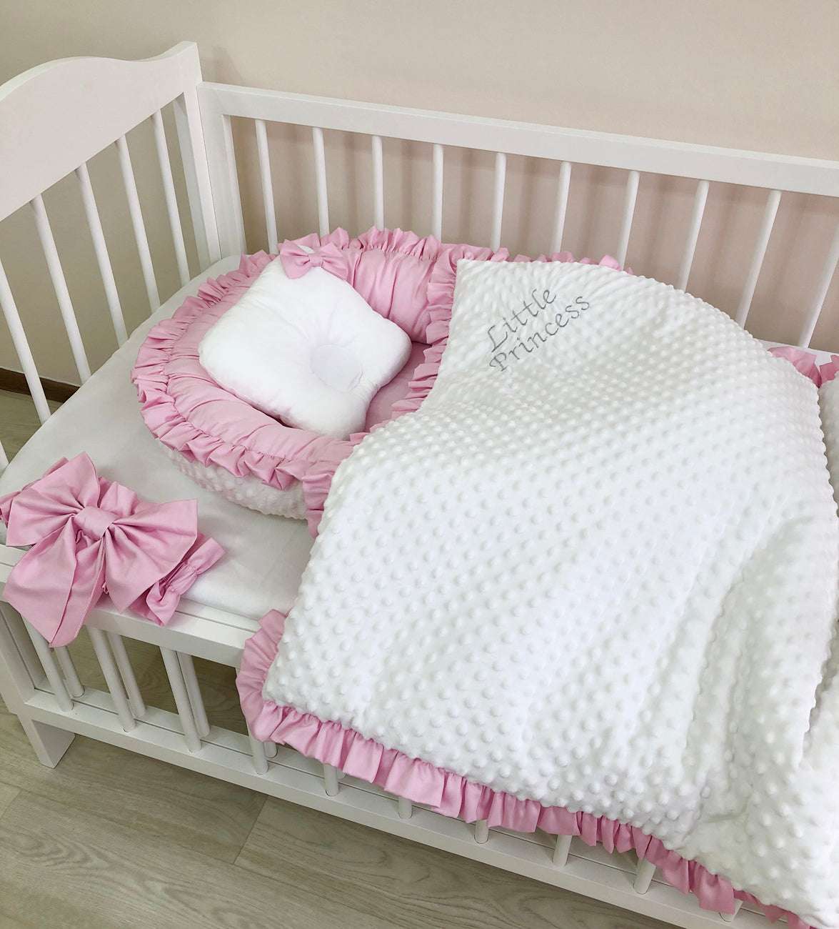 Personalized Luxury Pink Baby Nest and Blanket - Baby Bedding Worlds