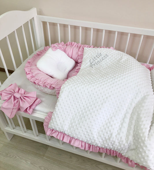 Personalized Luxury Pink Baby Nest and Blanket