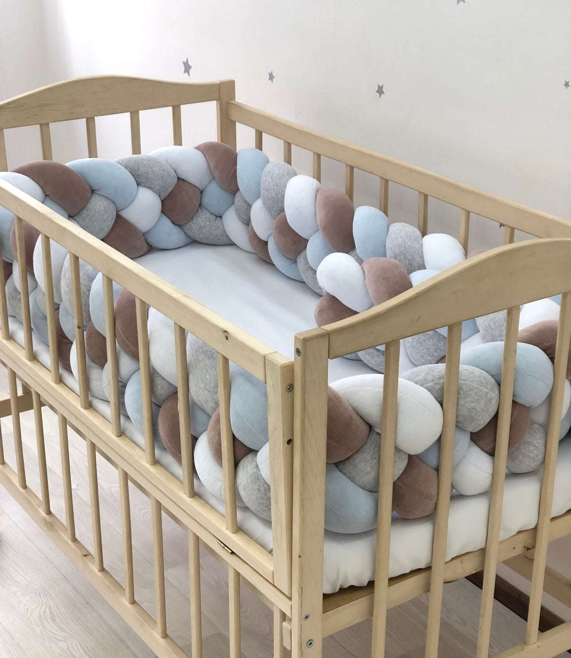 Multicolor knot 4-strand braided crib bumpers - Baby Bedding Worlds