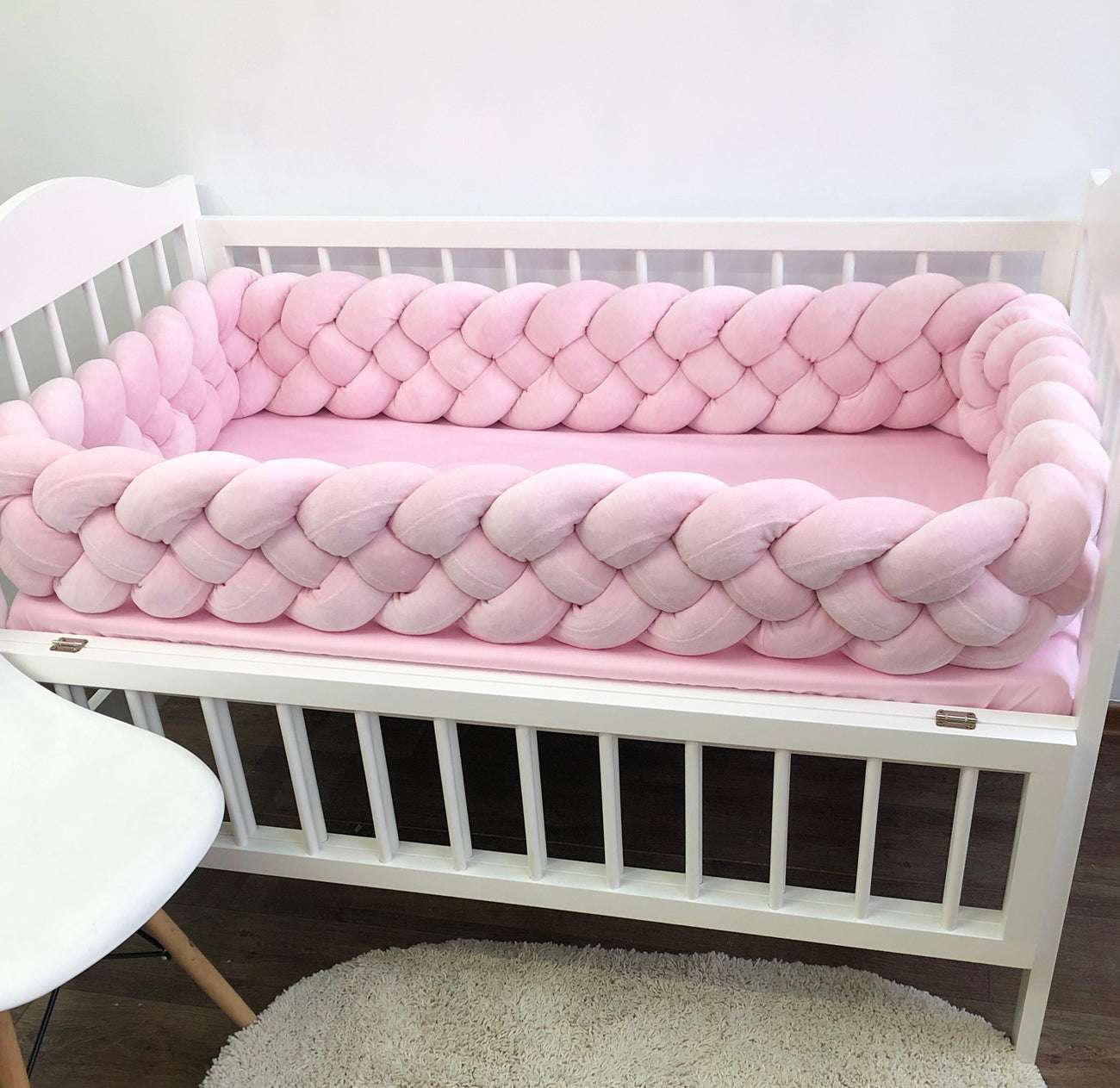 Light Pink braided crib bumper - Baby Bedding Worlds