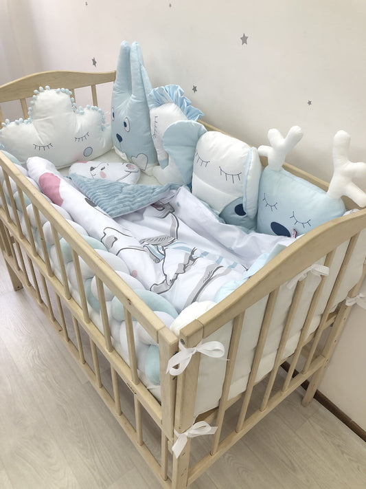 Crib set “Blue white baby bedding set“ - Baby Bedding Worlds