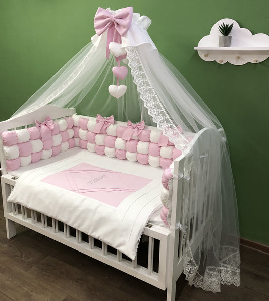 Crib set “Pink and White” - Baby Bedding Worlds