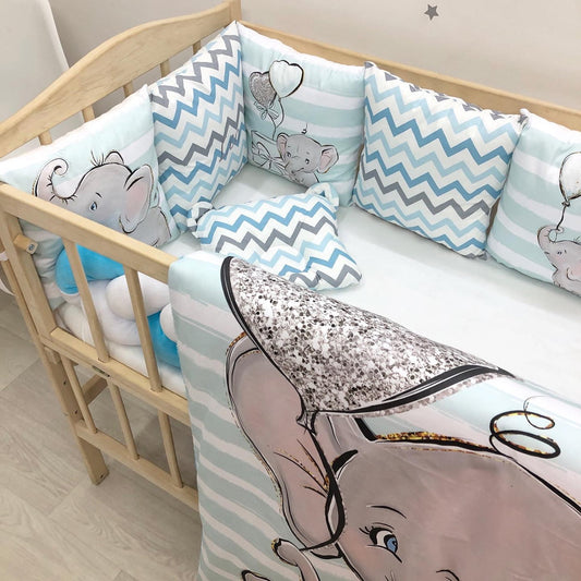 Crib set “Blue Elephant” - Baby Bedding Worlds