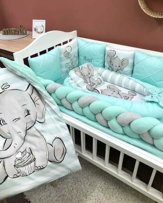 Crib set “Mint Elephant"