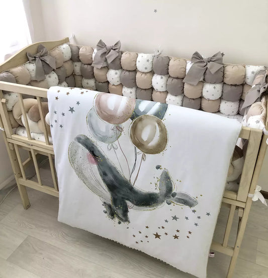Crib set “Neutral whale pattern” - Baby Bedding Worlds