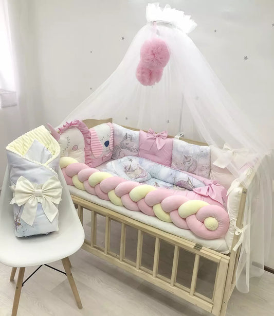 Crib set “Pink Unicorn” - Baby Bedding Worlds