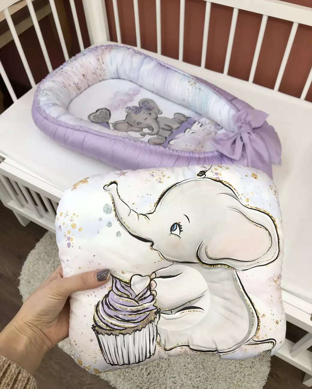 Baby Nest “Lilac Elephant” - Baby Bedding Worlds